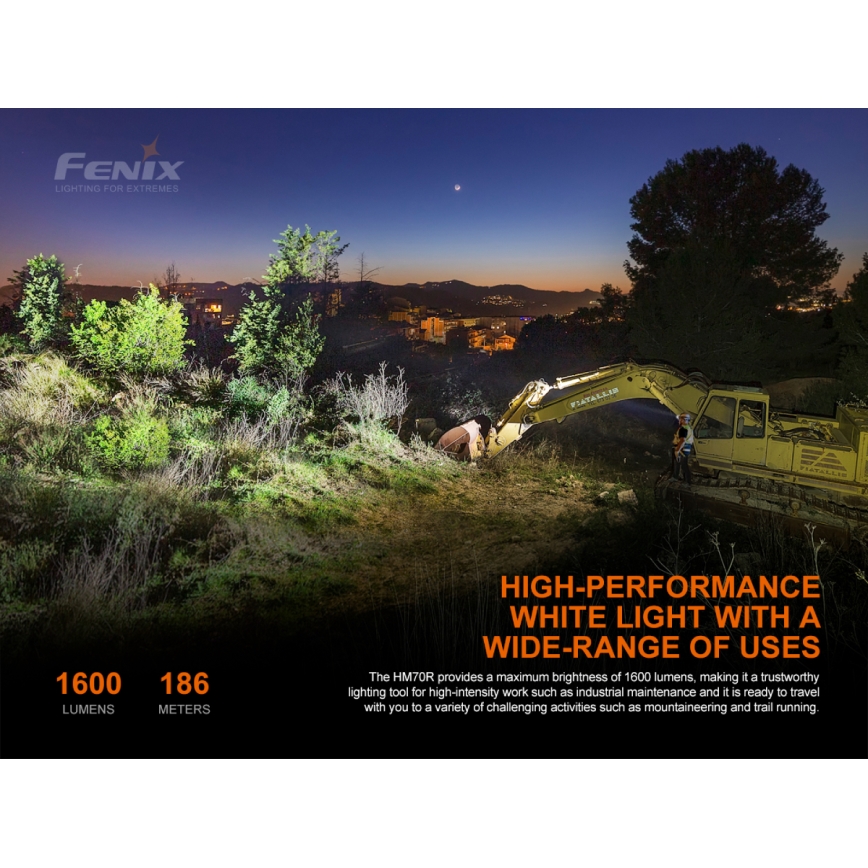 Fenix HM70R - Επαναφορτιζόμενη λάμπα κεφαλής LED 4xLED/1x21700 IP68 1600 γυαλιστερό 800 h 5000 mAh