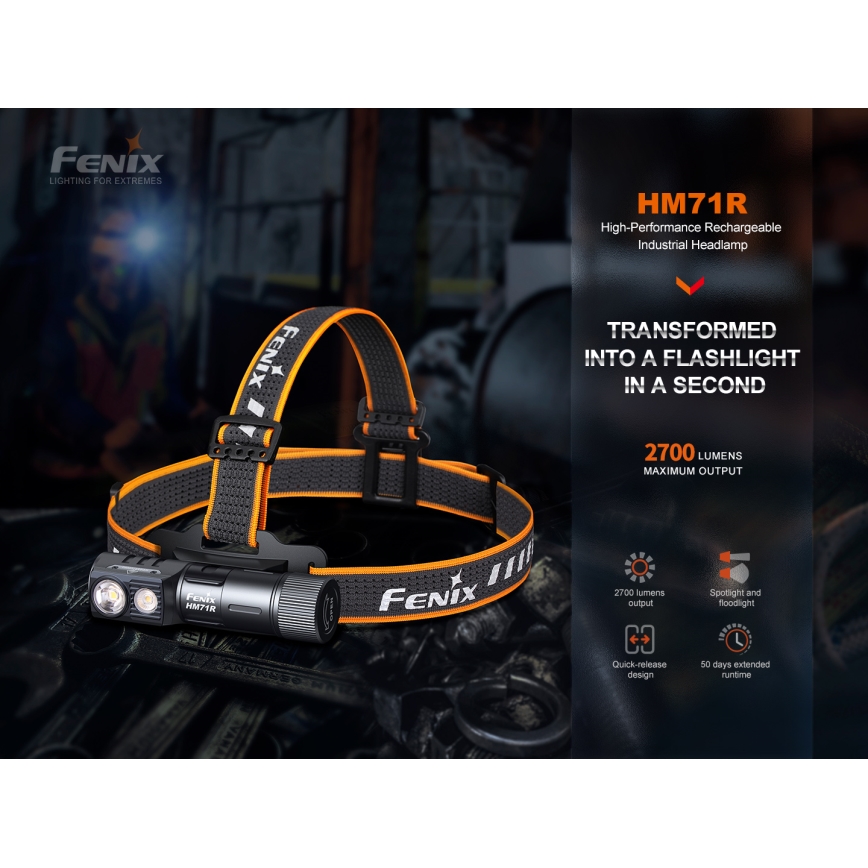 Fenix HM71R - Επαναφορτιζόμενος φακός κεφαλής LED LED/USB IP68 2700 γυαλιστερό 400 h 5000 mAh