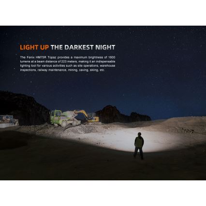 Fenix HM75RTOPAZ - LED Dimming επαναφορτιζόμενος φακός κεφαλής LED/USB IP68 1600 lm 210 h