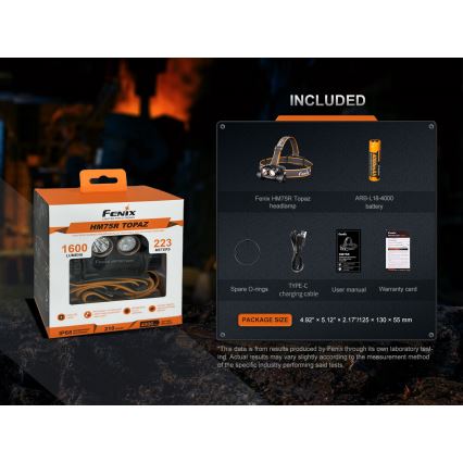 Fenix HM75RTOPAZ - LED Dimming επαναφορτιζόμενος φακός κεφαλής LED/USB IP68 1600 lm 210 h