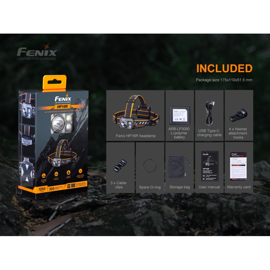 Fenix HP16R1250 - Επαναφορτιζόμενος φακός κεφαλής LED 3xLED/USB 4xAA IP66 1250 lm 600 ώρες 3000 mAh