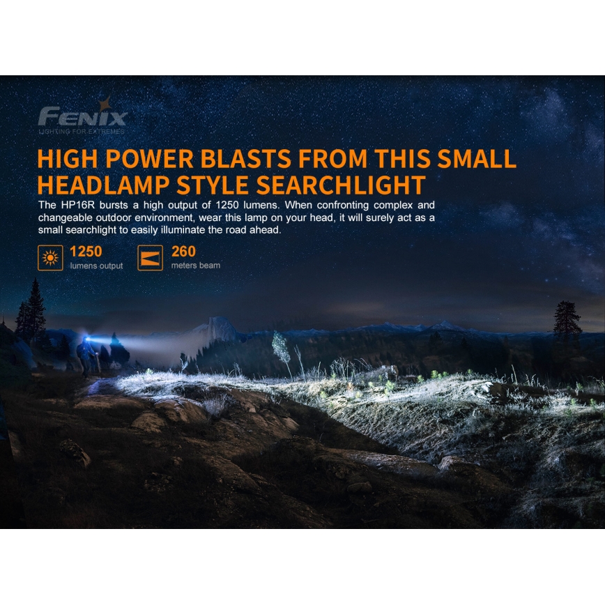 Fenix HP16R1250 - Επαναφορτιζόμενος φακός κεφαλής LED 3xLED/USB 4xAA IP66 1250 lm 600 h 3000 mAh