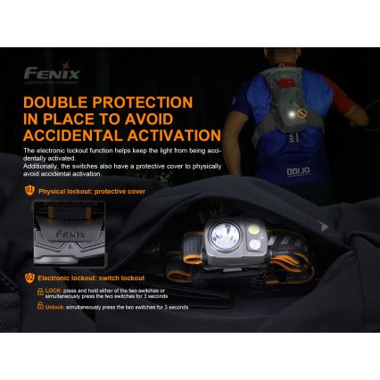 Fenix HP16R1250 - Επαναφορτιζόμενος φακός κεφαλής LED 3xLED/USB 4xAA IP66 1250 lm 600 h 3000 mAh