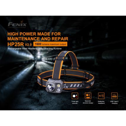 Fenix HP25RV20 - Επαναφορτιζόμενος φακός κεφαλής LED ντιμαριζόμενος 3xLED/1x21700 IP66 1600 lm 800 ώρες