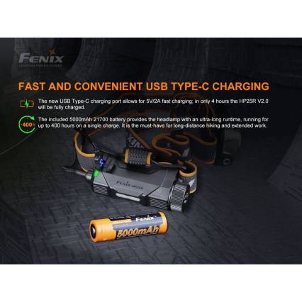 Fenix HP25RV20 - Επαναφορτιζόμενος φακός κεφαλής LED ντιμαριζόμενος 3xLED/1x21700 IP66 1600 lm 800 ώρες
