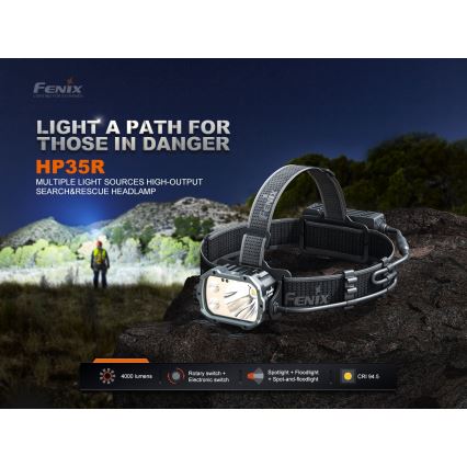 Fenix HP35R - Ρυθμιζόμενος επαναφορτιζόμενος φακός κεφαλής LED/USB, 5000 mAh, IP66, 4000 lm, 500 ώρες, μαύρος