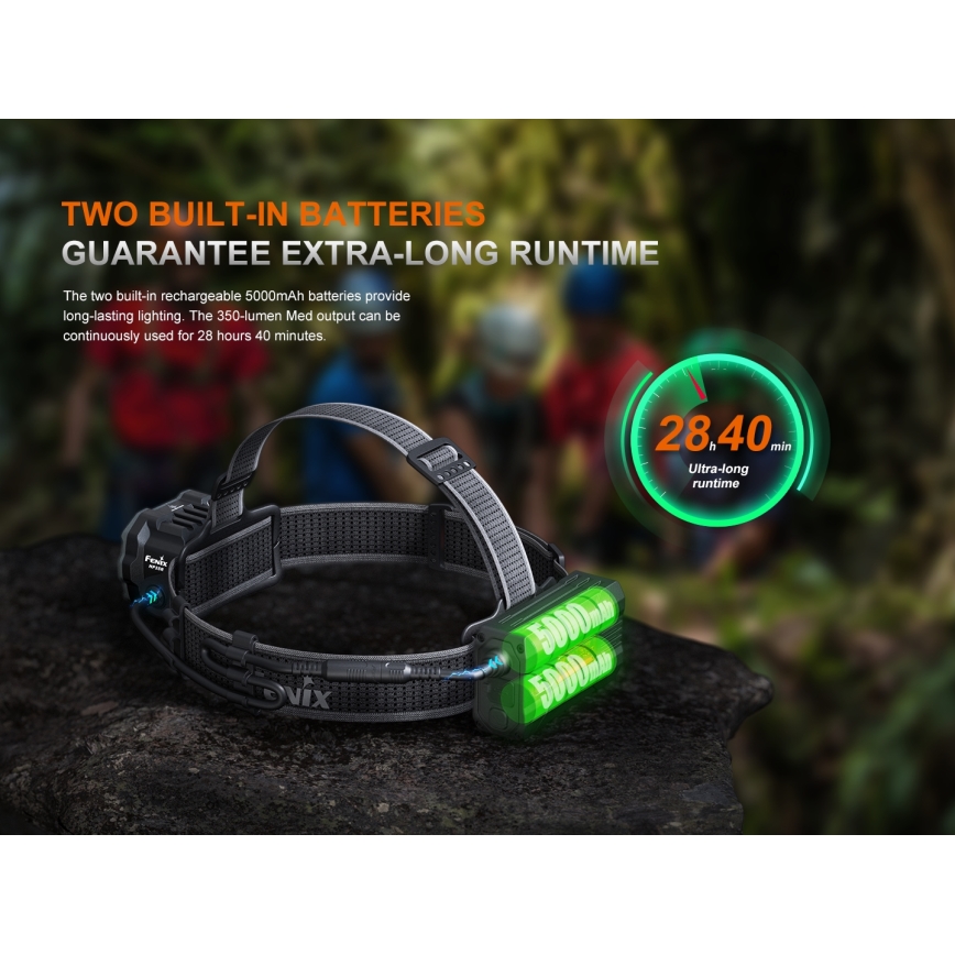 Fenix HP35R - Ρυθμιζόμενος επαναφορτιζόμενος φακός κεφαλής LED/USB, 5000 mAh, IP66, 4000 lm, 500 ώρες, μαύρος