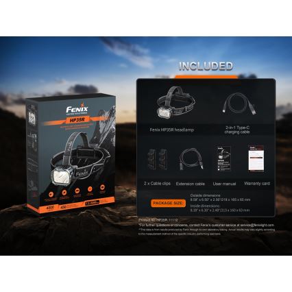 Fenix HP35R - Ρυθμιζόμενος επαναφορτιζόμενος φακός κεφαλής LED/USB, 5000 mAh, IP66, 4000 lm, 500 ώρες, μαύρος