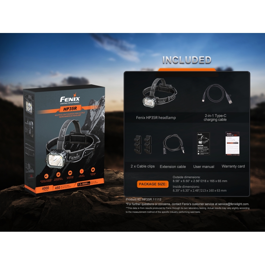 Fenix HP35R - Ρυθμιζόμενος επαναφορτιζόμενος φακός κεφαλής LED/USB, 5000 mAh, IP66, 4000 lm, 500 ώρες, μαύρος