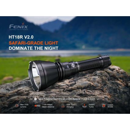 Fenix HT18RV20 - Ρυθμιζόμενος επαναφορτιζόμενος φακός LED/USB 6000 mAh IP68 3700 lm 87 h μαύρος