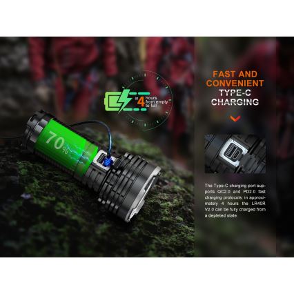 Fenix LR40RV20 - Επαναφορτιζόμενος φακός LED LED/USB IP68 15000 γυαλιστερό 177 h 5000 mAh