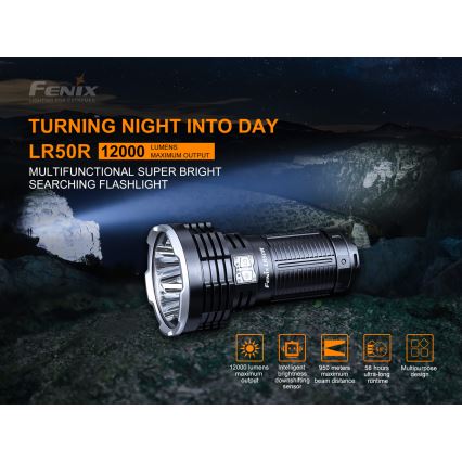 Fenix LR50R - Επαναφορτιζόμενος φακός LED 4xLED / USB IP68 12000 lm 58 ώρες