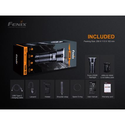 Fenix LR50R - Επαναφορτιζόμενος φακός LED 4xLED / USB IP68 12000 lm 58 ώρες