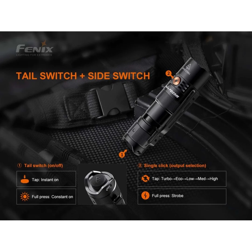 Fenix PD25R - Επαναφορτιζόμενος φακός LED LED/USB/1xCR123A IP68 800 lm 70 h 700 mAh