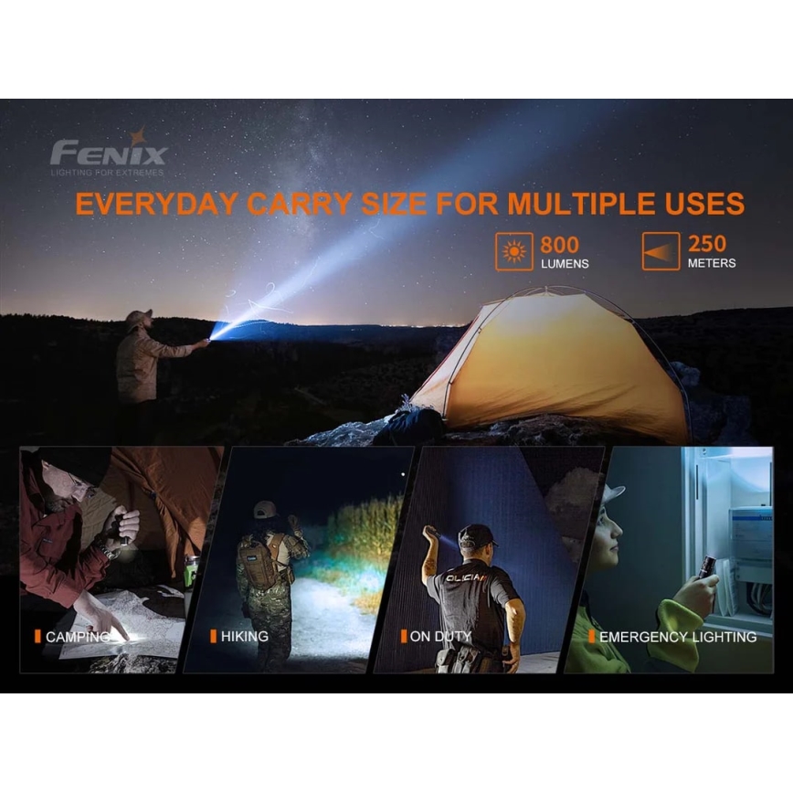 Fenix PD25R - Επαναφορτιζόμενος φακός LED LED/USB/1xCR123A IP68 800 lm 70 h 700 mAh