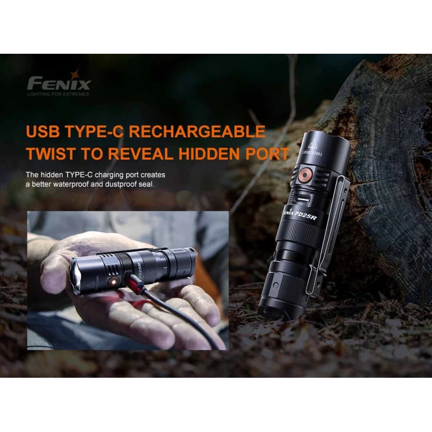 Fenix PD25R - Επαναφορτιζόμενος φακός LED LED/USB/1xCR123A IP68 800 lm 70 h 700 mAh