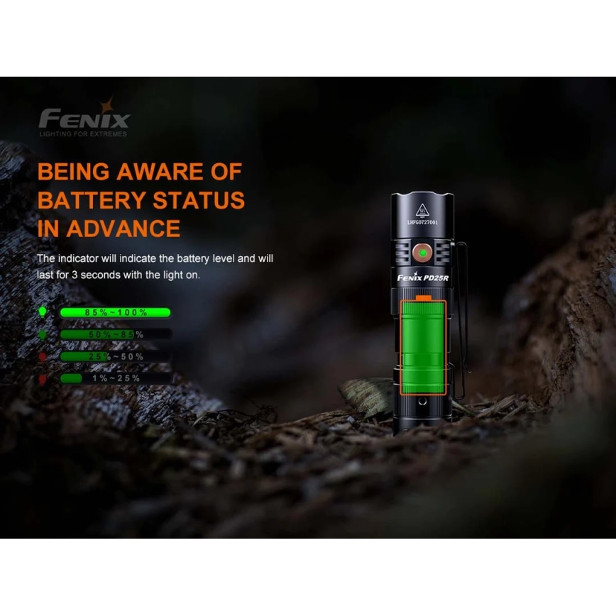Fenix PD25R - Επαναφορτιζόμενος φακός LED LED/USB/1xCR123A IP68 800 lm 70 h 700 mAh