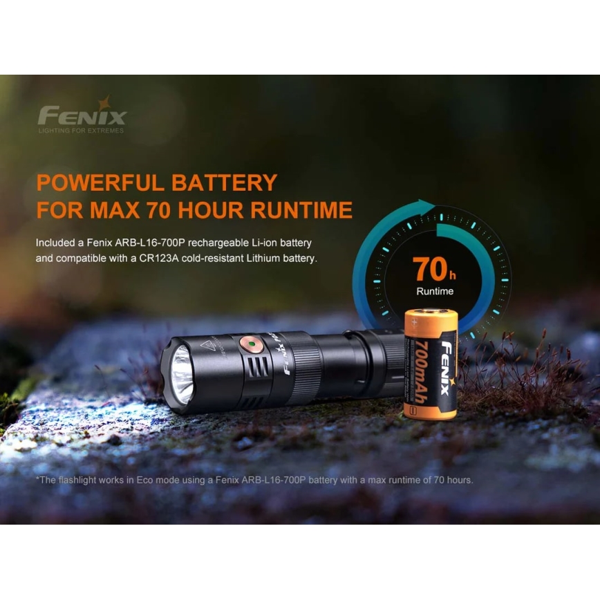 Fenix PD25R - Επαναφορτιζόμενος φακός LED LED/USB/1xCR123A IP68 800 lm 70 h 700 mAh