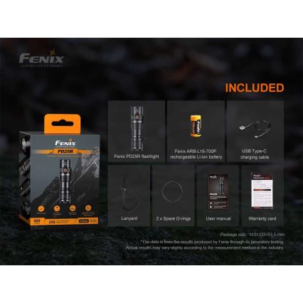 Fenix PD25R - Επαναφορτιζόμενος φακός LED LED/USB/1xCR123A IP68 800 lm 70 h 700 mAh