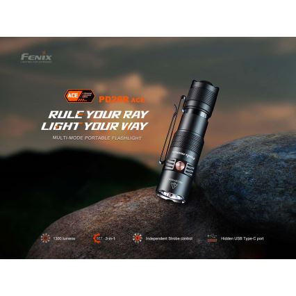 Fenix PD26RACE - Ρυθμιζόμενος επαναφορτιζόμενος φακός LED/USB 1600 mAh IP68 1300 lm 556 h μαύρος
