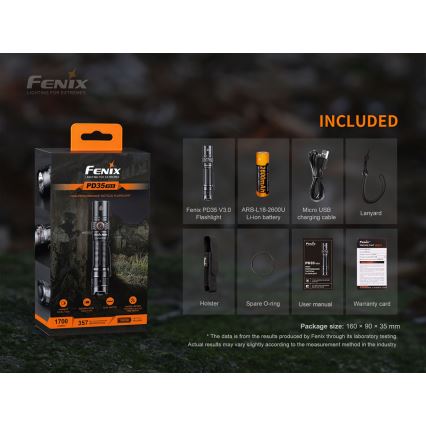 Fenix PD35V30 - Επαναφορτιζόμενος φακός LED/USB/2xCR123A IP68 1700 lm 230 ώρες 2600 mAh