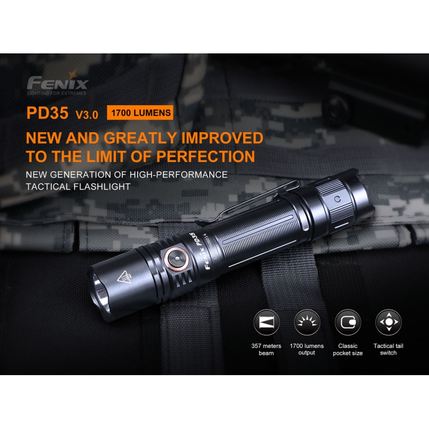 Fenix PD35V30 - Επαναφορτιζόμενος φακός LED LED/USB/2xCR123A IP68 1700 γυαλιστερό 230 h 2600 mAh