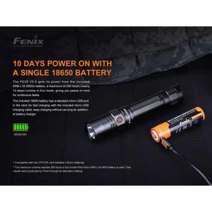 Fenix PD35V30 - Επαναφορτιζόμενος φακός LED LED/USB/2xCR123A IP68 1700 γυαλιστερό 230 h 2600 mAh