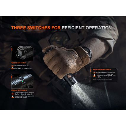 Fenix PD36RACE - Επαναφορτιζόμενος LED φακός με ρύθμιση έντασης, LED/USB, 5000 mAh, IP68, 3000 lm, 63,45 h, μαύρος