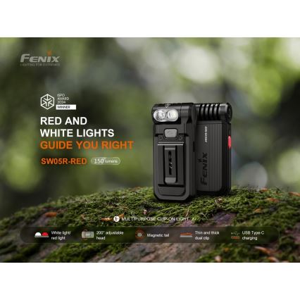 Fenix SW05RREDBLC - LED Dimming επαναφορτιζόμενος φακός LED/USB IPX6 150 lm 49 h μαύρο