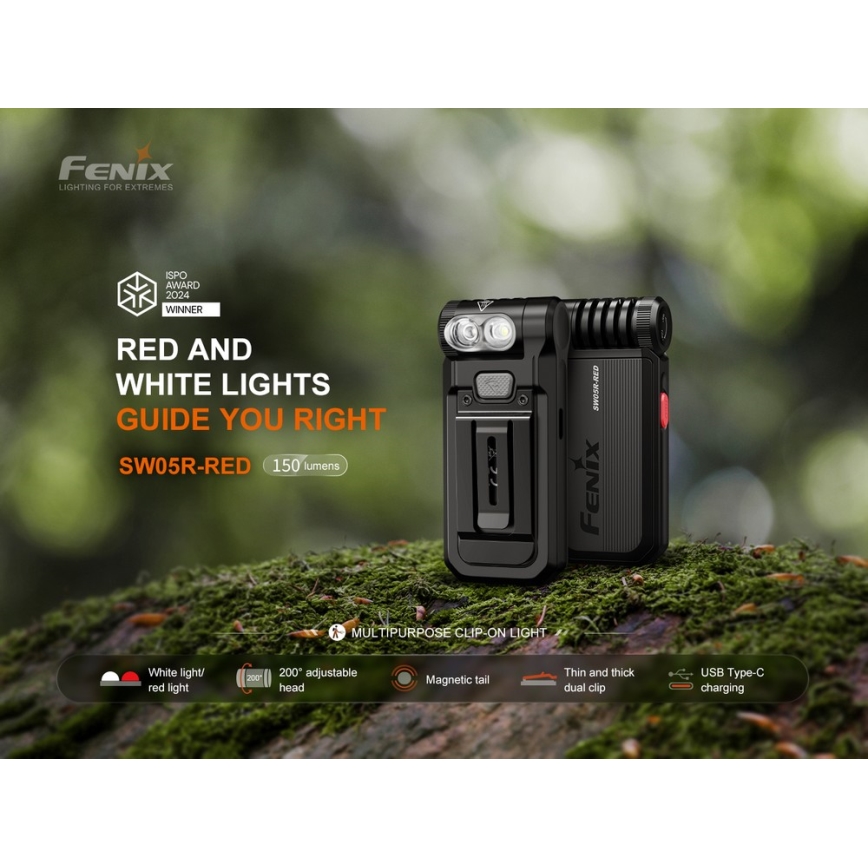 Fenix SW05RREDBLC - LED Dimming επαναφορτιζόμενος φακός LED/USB IPX6 150 lm 49 h μαύρο
