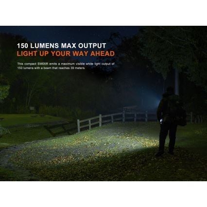 Fenix SW05RREDBLC - LED Dimming επαναφορτιζόμενος φακός LED/USB IPX6 150 lm 49 h μαύρο