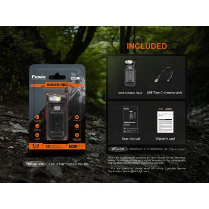 Fenix SW05RREDBLC - LED Dimming επαναφορτιζόμενος φακός LED/USB IPX6 150 lm 49 h μαύρο