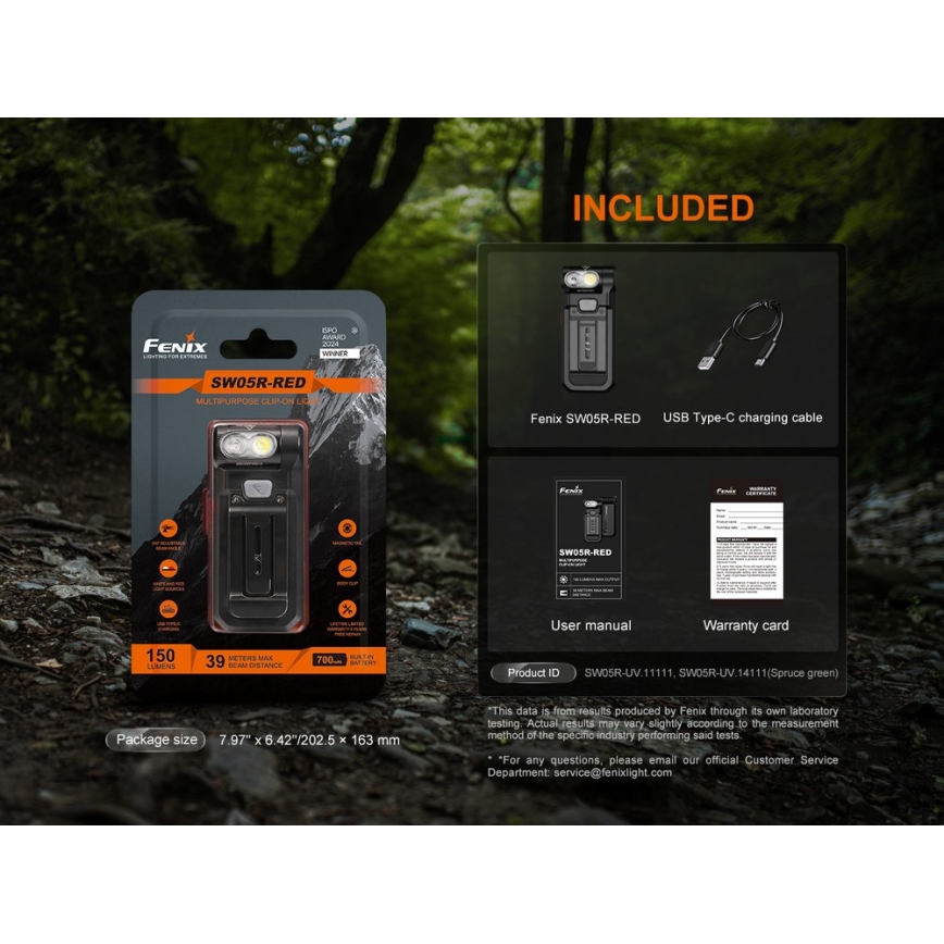 Fenix SW05RREDBLC - LED Dimming επαναφορτιζόμενος φακός LED/USB IPX6 150 lm 49 h μαύρο