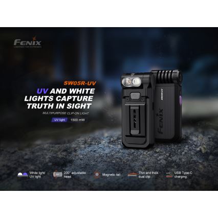 Fenix SW05RUVBLC - LED Dimming επαναφορτιζόμενος φακός LED/USB IPX6 150 lm 49 h μαύρο