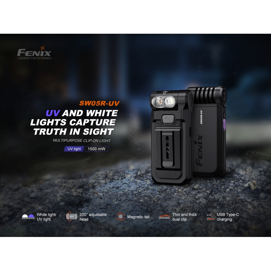 Fenix SW05RUVBLC - LED Dimming επαναφορτιζόμενος φακός LED/USB IPX6 150 lm 49 h μαύρο