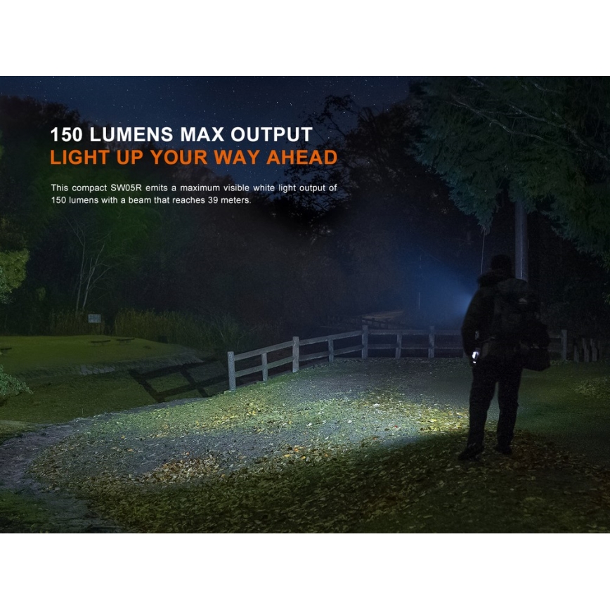 Fenix SW05RUVBLC - LED Dimming επαναφορτιζόμενος φακός LED/USB IPX6 150 lm 49 h μαύρο