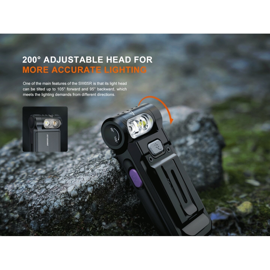 Fenix SW05RUVBLC - LED Dimming επαναφορτιζόμενος φακός LED/USB IPX6 150 lm 49 h μαύρο