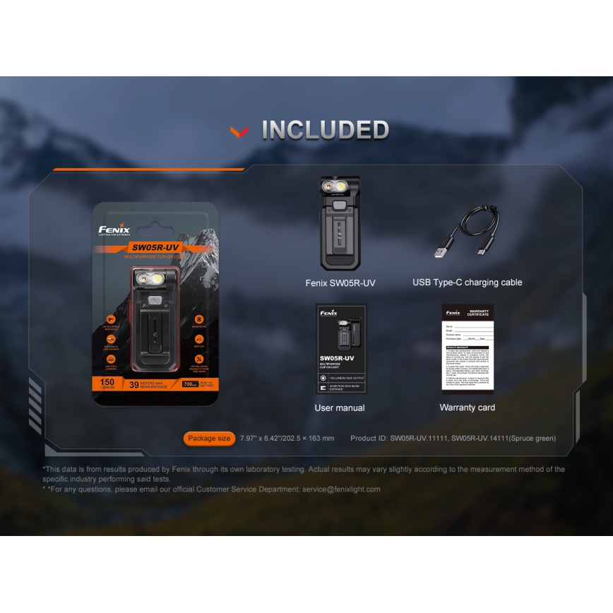 Fenix SW05RUVBLC - LED Dimming επαναφορτιζόμενος φακός LED/USB IPX6 150 lm 49 h μαύρο