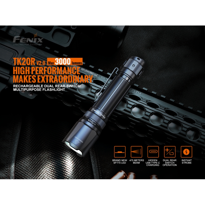 Fenix TK20RV20 - LED Επαναφορτιζόμενος φακός LED / USB IP68 3000 lm 48 ώρες