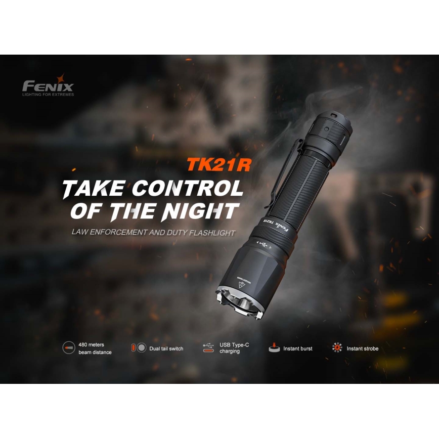 Fenix TK21RBLK - Ρυθμιζόμενος επαναφορτιζόμενος φακός LED/USB 6000 mAh IP68 3600 lm 72,5 h μαύρος