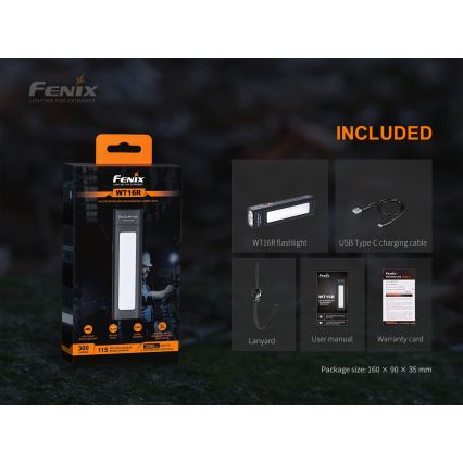 Fenix WT16R - Επαναφορτιζόμενος φακός LED 2xLED / USB IP66 300 lm 30 ώρες