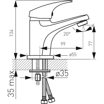 FERRO - Μίκτης νιπτήρα + βαλβίδα αποχέτευσης ONE σε γυαλιστερό χρώμιο