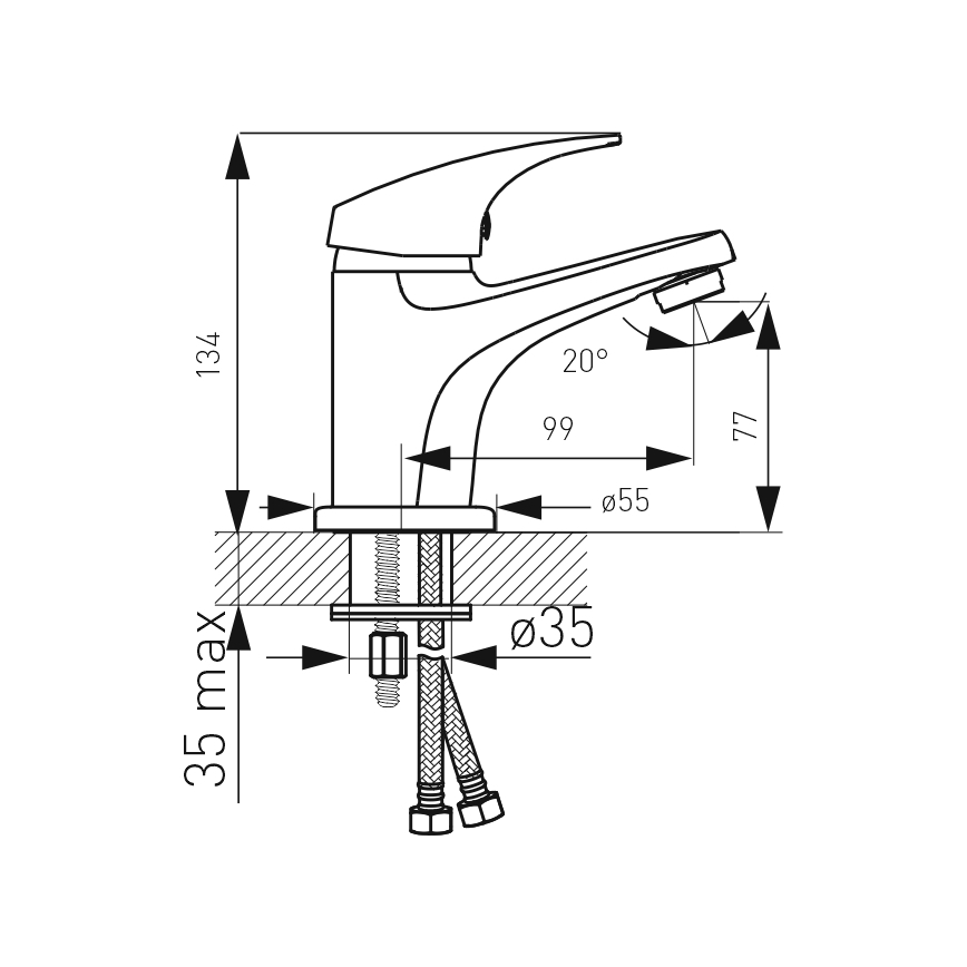 FERRO - Μίκτης νιπτήρα + βαλβίδα αποχέτευσης ONE σε γυαλιστερό χρώμιο