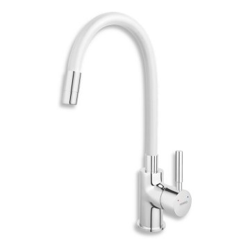 FERRO - Μπαταρία κουζίνας με εύκαμπτο στόμιο γυαλιστερό χρώμιο/λευκό