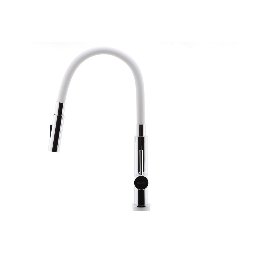 FERRO - Μπαταρία κουζίνας με εύκαμπτο στόμιο γυαλιστερό χρώμιο/λευκό