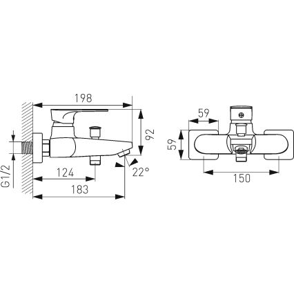 FERRO - Μπαταρία μπανιέρας ALGEO SQUARE, γυαλιστερό χρώμιο
