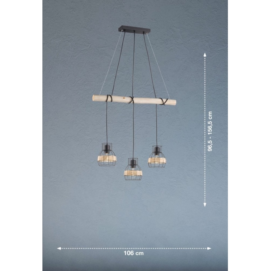 Fischer & Honsel 60798 - Κρεμαστό φωτιστικό οροφής ράγα STRAW 3xE27/40W/230V