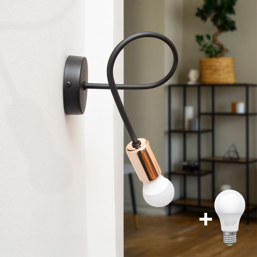 Φως τοίχου TUBE 1xE27/15W/230V μαύρο