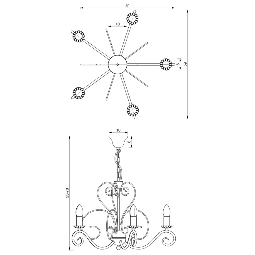 Φωτιστικό οροφής με αλυσίδα MAURO 5xE14/60W/230V