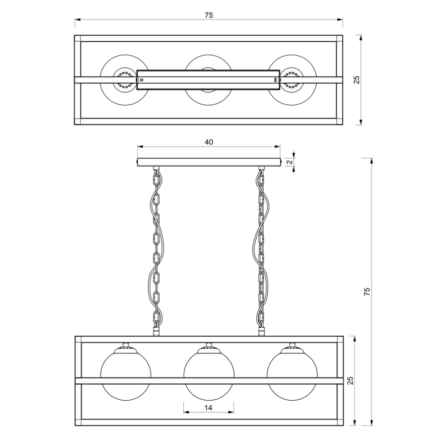 Φωτιστικό οροφής με αλυσίδα DIEGO 3xE14/40W/230V μαύρο